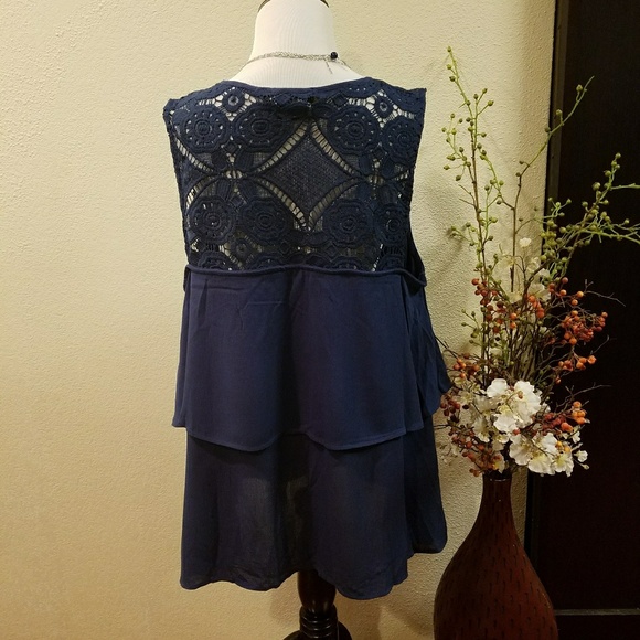 August Silk Indigo Sweater Lace Vest Size M - Picture 3 of 6